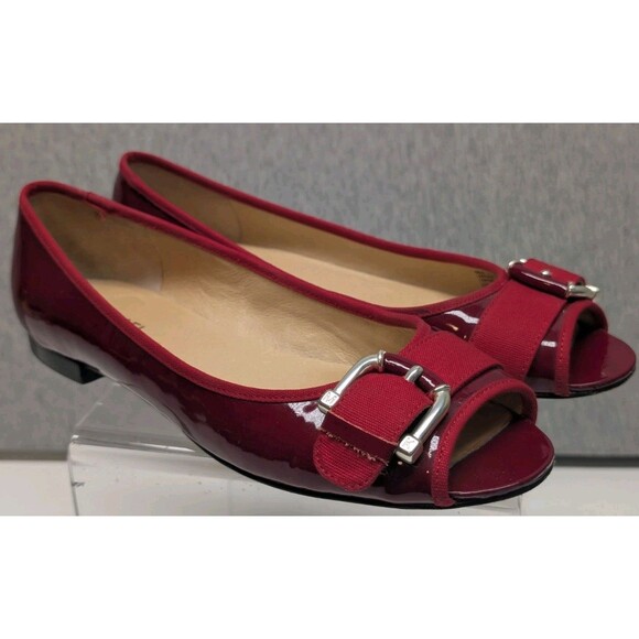MICHAEL KORS Women Red&Silver Buckle Flat Ballet Flats Open toe Size 9.5 M - Picture 1 of 8